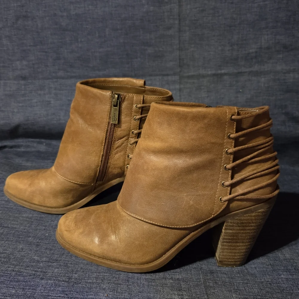 Jessica Simpson Brown Leather Ankle Boots Size 8M - Picture 4 of 7